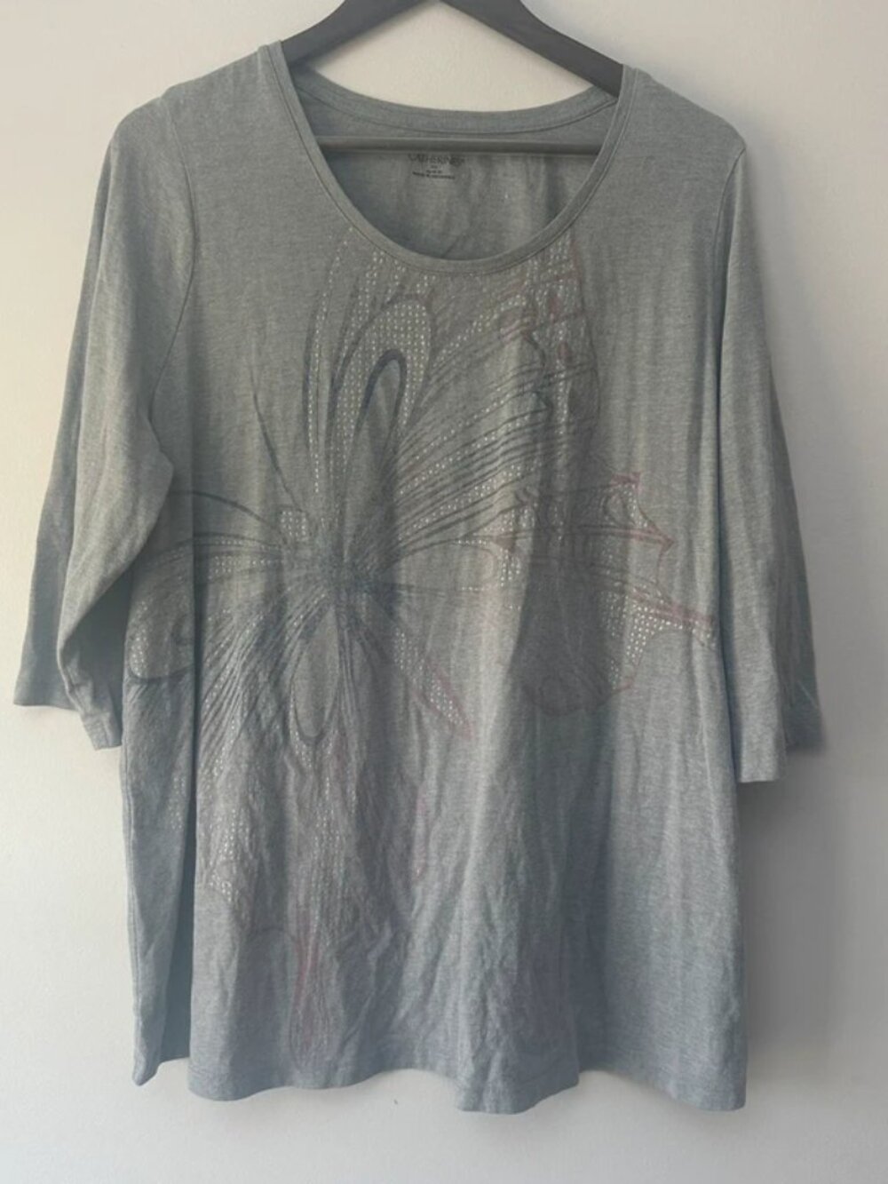 Catherines Womens Plus Size Grey Top with Butterfly Design 0X